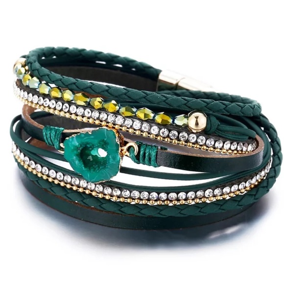 🆕️Boho Green agate stone leather bracelet - Picture 4 of 5